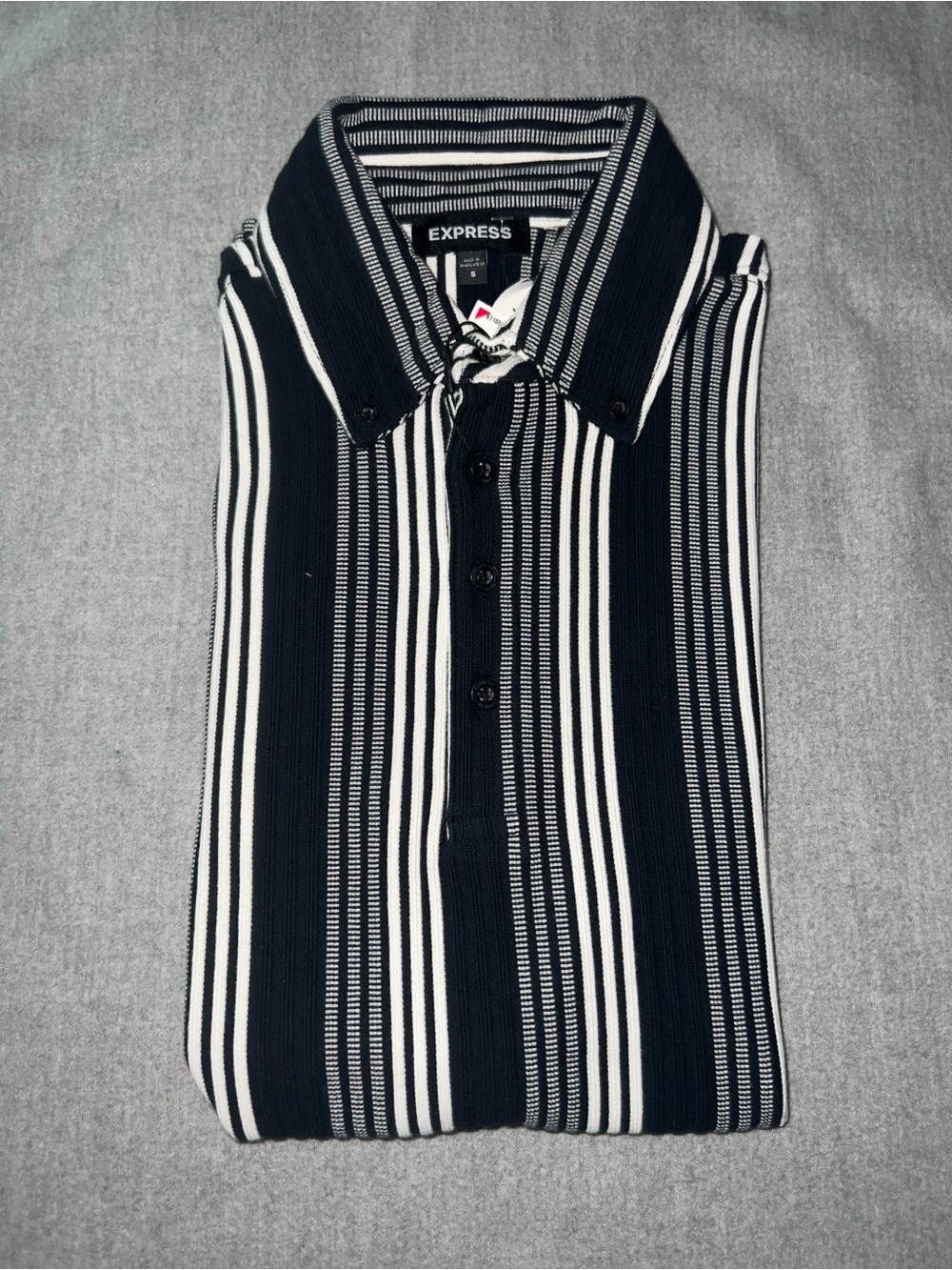 Express Men’s Navy & White Vertical Stripe Polo